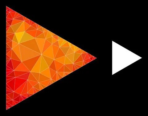 Vector Polygonal Play Function Icon with Orange Colored Gradient Stock Illustration