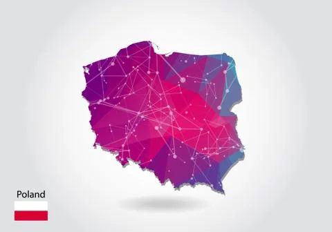 Vector polygonal Poland map. Low poly design. map made of triangles on white  스톡 일러스트