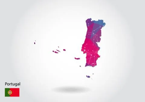 Vector polygonal Portugal map. Low poly design. map made of triangles on whit Stock Illustration