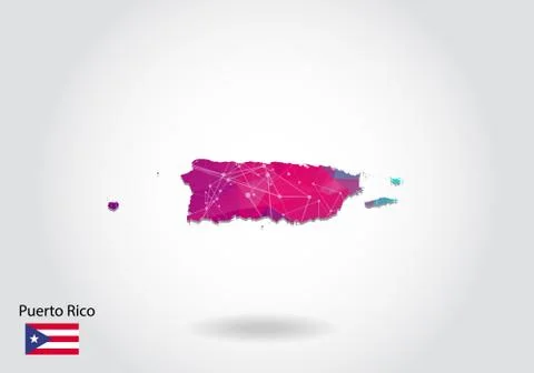 Vector polygonal Puerto Rico map. Low poly design. map made of triangles on w Stock Illustration