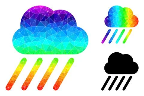 Vector Polygonal Rain Cloud Icon with Rainbow Gradient Stock Illustration