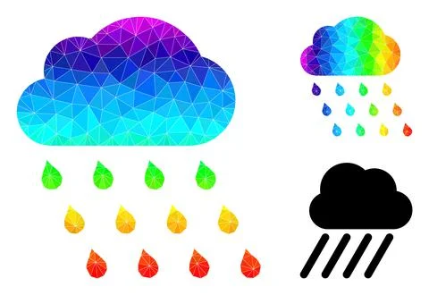 Vector Polygonal Rain Cloud Icon with Spectral Colored Gradient イラスト素材