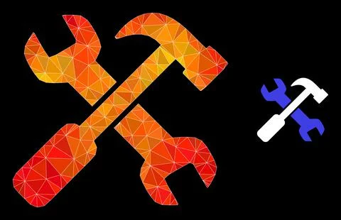 Vector Polygonal Repair Tools Icon with Fire Gradient Stockillustratie