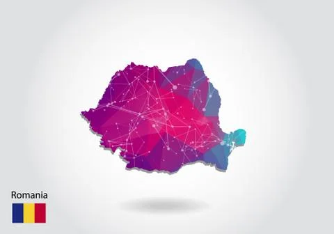 Vector polygonal Romania map. Low poly design. map made of triangles on white Stock Illustration