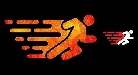 Vector Polygonal Running Man Icon with Flame Gradient 스톡 일러스트