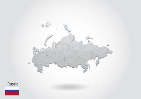 Vector polygonal Russia map. Low poly design. map made of triangles on white  Stock Illustration
