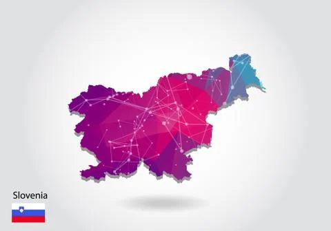 Vector polygonal Slovenia map. Low poly design. map made of triangles on whit Stock Illustration