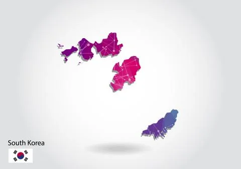 Vector polygonal South Korea map. Low poly design. map made of triangles on w 스톡 일러스트