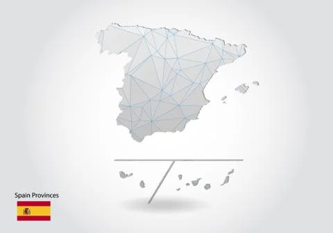 Vector polygonal spain Provinces map. Low poly design. map made of triangles  Stock Illustration