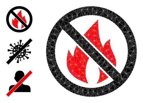Vector Polygonal Stop Fire Icon and Other Icons Stock Illustration