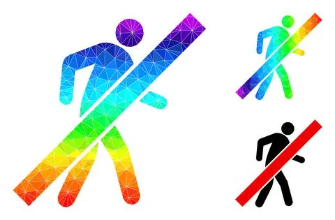 Vector Polygonal Stop Walking Man Icon with Rainbow Gradient Stock Illustration