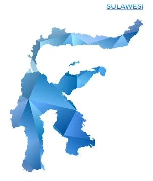 Vector polygonal Sulawesi map. Vibrant geometric island in low poly style. .. 库存插图