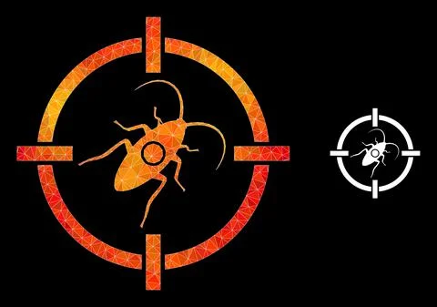 Vector Polygonal Target Cockroach Icon with Fire Gradient Stock Illustration