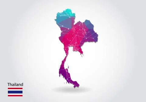 Vector polygonal thailand map. Low poly design. map made of triangles on whit Stock Illustration