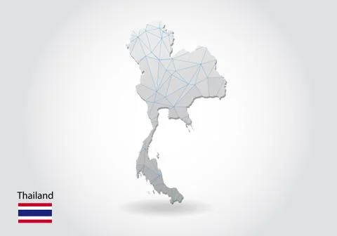 Vector polygonal thailand map. Low poly design. map made of triangles on whit Stock Illustration