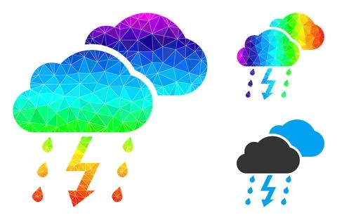 Vector Polygonal Thunderstorm Icon with Spectrum Gradient Stock Illustration