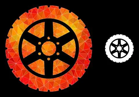 Vector Polygonal Tire Wheel Icon with Fire Gradient Stock Illustration