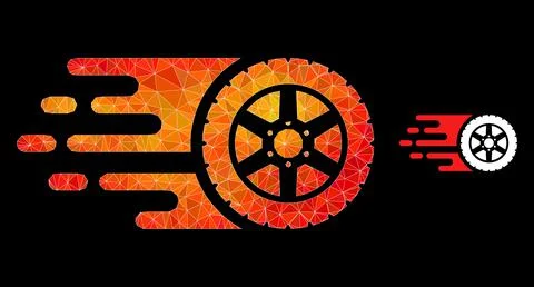 Vector Polygonal Tire Wheel Icon with Flame Gradient Stock Illustration