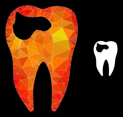 Vector Polygonal Tooth Caries Icon with Flame Gradient Stockillustratie