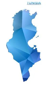 Vector polygonal Tunisia map. Vibrant geometric country in low poly style. .. Stock Photos