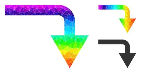 Vector Polygonal Turn Down Icon with Spectral Colored Gradient 스톡 일러스트