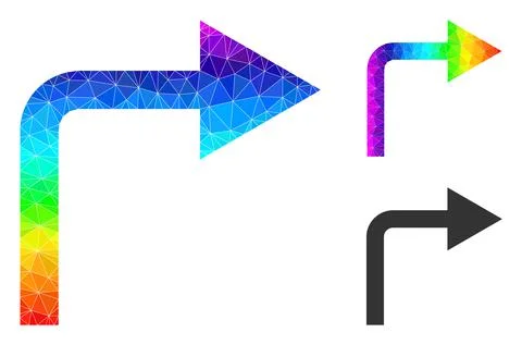 Vector Polygonal Turn Right Icon with Spectral Colored Gradient イラスト素材