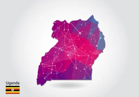 Vector polygonal Uganda map. Low poly design. map made of triangles on white  イラスト素材