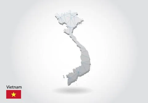 Vector polygonal Vietnam map. Low poly design. map made of triangles on white Stock Illustration