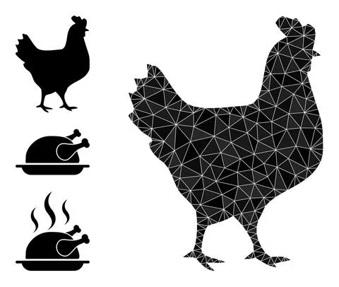 Vector Polygonal Walking Chicken Icon and Bonus Icons Stock Illustration
