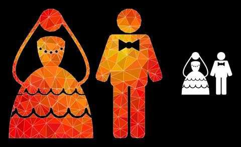 Vector Polygonal Wedding Couple Icon with Flame Gradient Stock Illustration