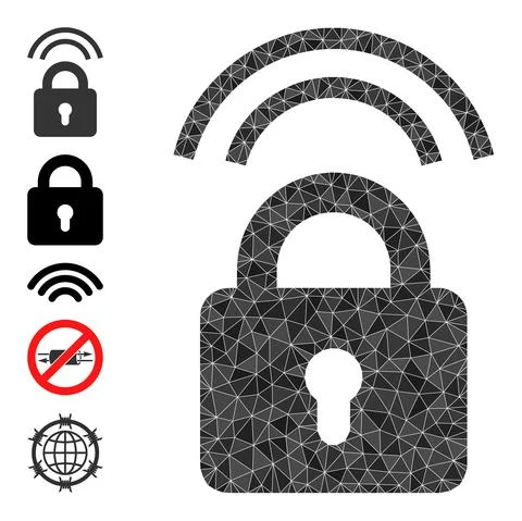 Vector Polygonal Wifi Lock Icon and Bonus Icons Stock Illustration