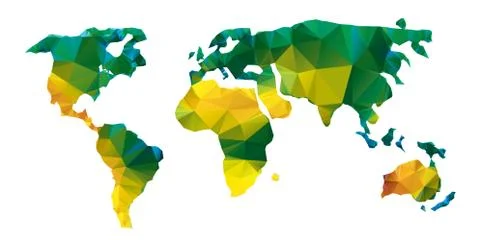 Vector polygonal world map. Low poly design with yellow and green colors Stock Illustration
