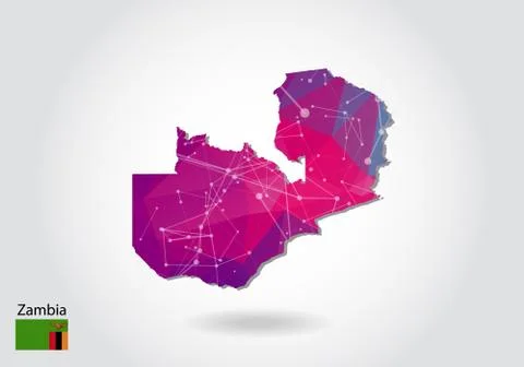 Vector polygonal Zambia map. Low poly design. map made of triangles on white  Stock Illustration