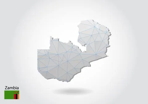 Vector polygonal Zambia map. Low poly design. map made of triangles on white  Stock Illustration