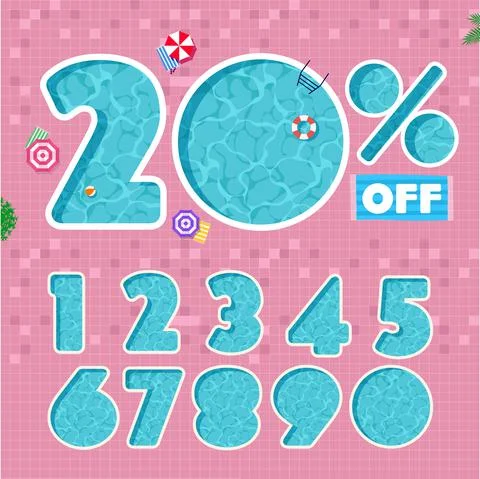 Vector pool Numbers for Summer offer. summer discount concept Stock Illustration
