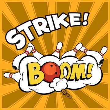 Vector pop-art bowling illustration on a vintage background. Bowling strike Stock Illustration