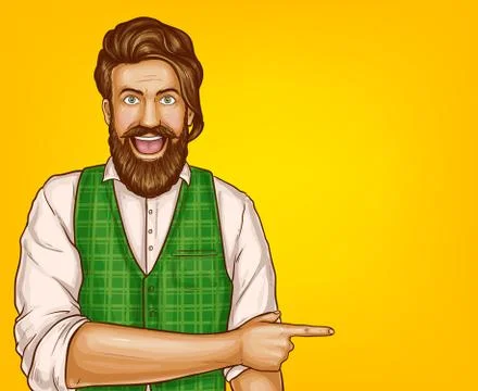 Vector pop art brown haired bearded man Stock-Illustration