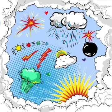 Vector pop art comic book style explosion boom set Stock Illustration