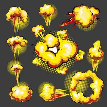 Vector pop art comic style explosion effect animation set Stock Illustration