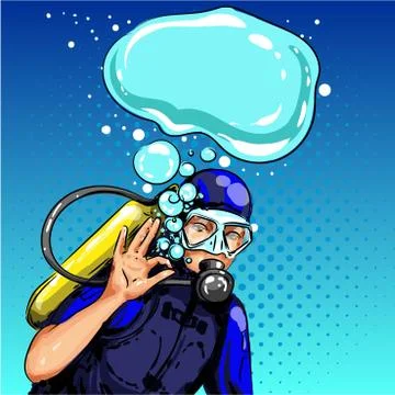 Vector pop art diver showing ok hand sign Stock Illustration