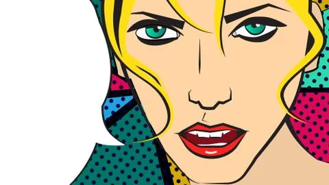 Vector pop art illustration of a fair hair girl and speaking bubble Illustrazione stock