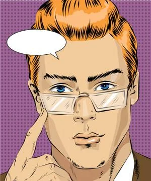 Vector pop art illustration of man with concentrated face Stock Illustration