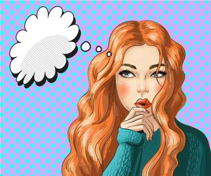 Vector pop art illustration of thinking woman Illustrazione stock