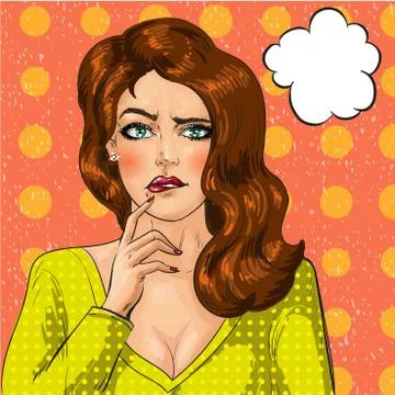 Vector pop art illustration of thinking woman Stock Illustration