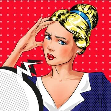 Vector pop art illustration of thinking woman Stock Illustration