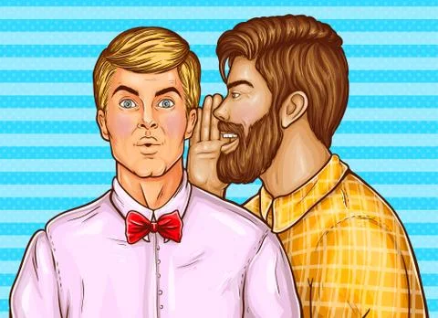 Vector pop art men whisper about sales Stock-Illustration