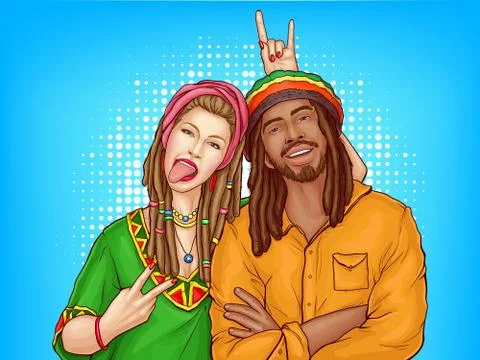 Vector pop art rastafarian couple - man, woman Stock Illustration