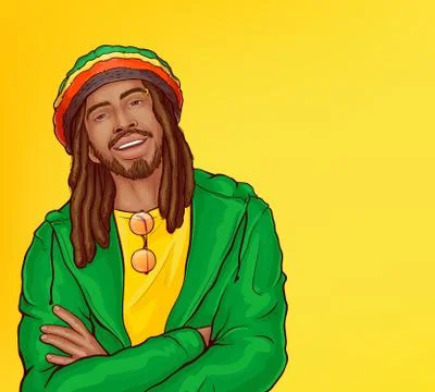 Vector pop art rastafarian with dreadlocks, beard Stock-Illustration