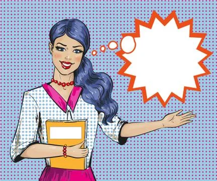 Vector pop art retro style woman with speech bubble Stock Illustration