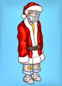 Vector pop art robot in christmas costume Stock-Illustration